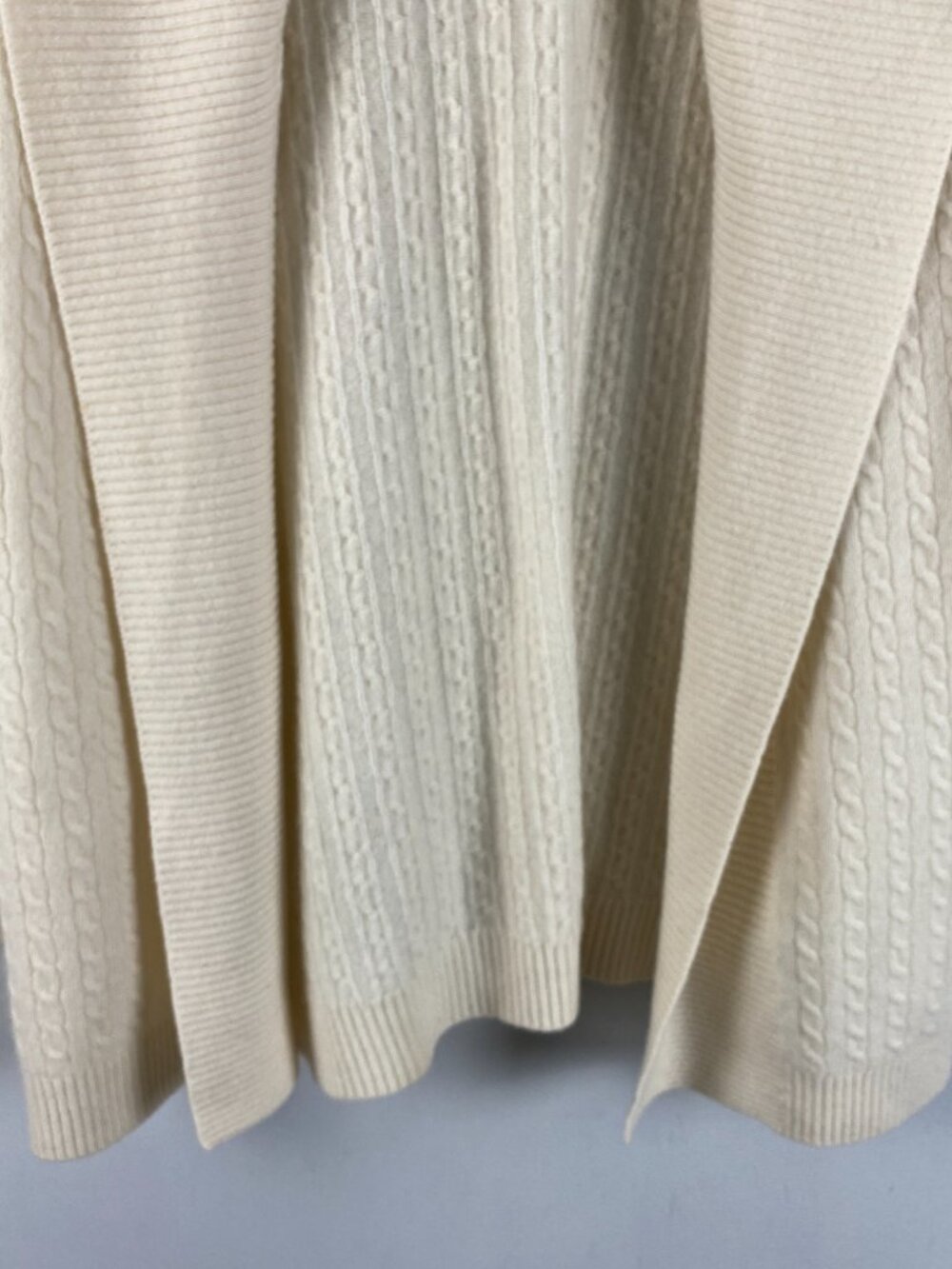 LL Bean 100% Cashmere Cable Knit Shawl Collar Cardigan Cream L 284055 - Picture 3 of 10